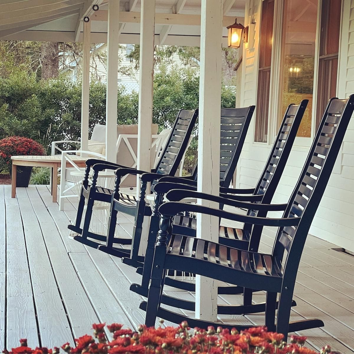 Guests love sitting on the porch and watching the ever changing colors of the water and sky.